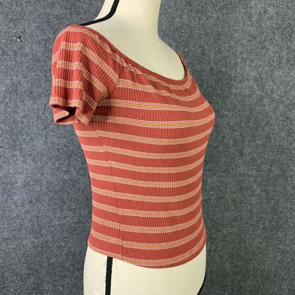 Mossimo Crop Top Women M Stretch Elastic Neckline Striped Short Sleeve - Picture 6 of 8